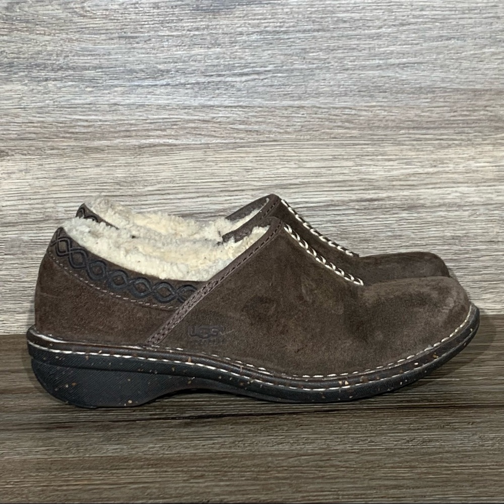 UGG Bettey Brown Suede Sheepskin Lined Slip-on Sz-8